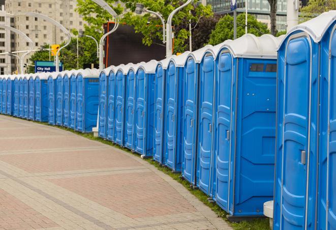 Seasonal porta potty units set up at a Eufaula, Alabama venue